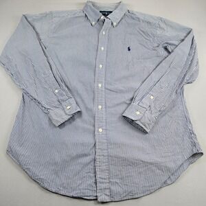 Polo Ralph Lauren Button Down Shirt Mens Large Blue Striped Classic Fit Cotton